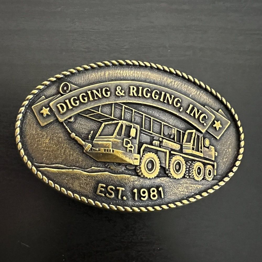 VTG Brass Belt Buckle Hydraulic Cranes Company Digging‎ & Rigging Advertising